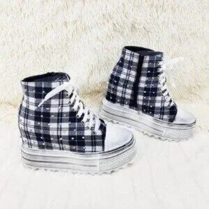 White/Black Plaid Goth Punk Platform Ankle Sneakers